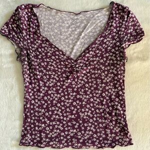 PacSun Red and White Fitted Cap Sleeve Blouse